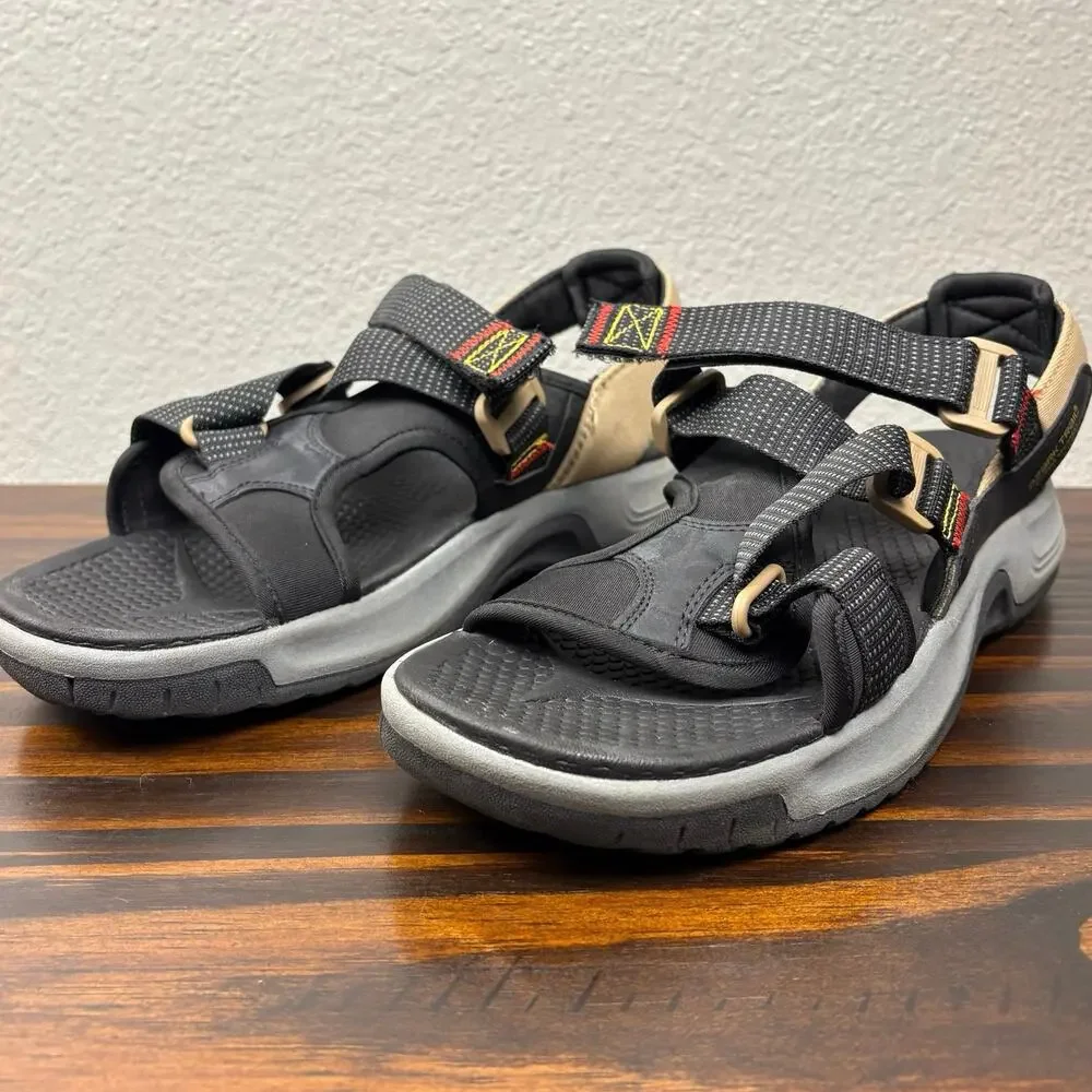 Ozark Trail Men’s Size 10 Brown Black Gray Velcro Cross Strap Mountain Sandals